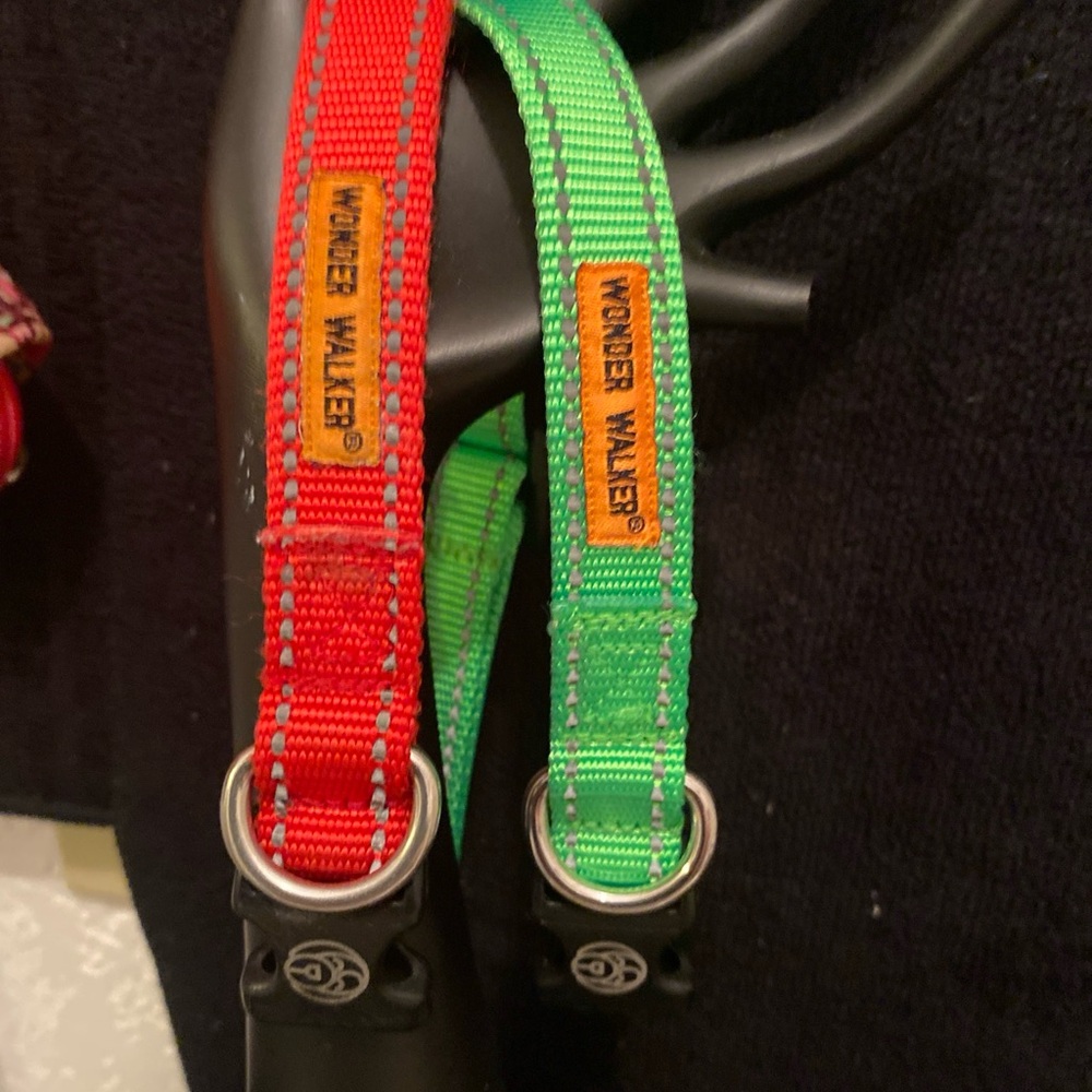 WONDER WALKER (2) “Dog Collars” Red/Lime Green Size Med/Large (17.5”)both EUC
